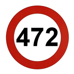 Illustration des Straßenverkehrszeichens "Maximale Geschwindigkeit 472 Kilometer pro Stunde"	