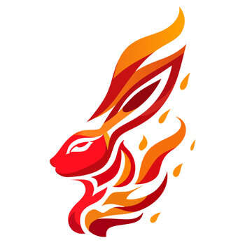 fire rabbit logo template vector illustration, Rabbit in fire, bunny surrounded by flame icon clip art logo stock vector image