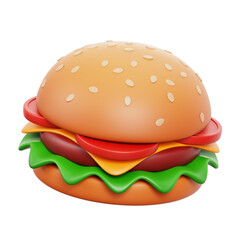 Hamburger 3D icon Isolate Transparent Background, 3D Rendering illustration