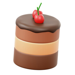 Chocolate Cake With Cherry 3D icon Isolate Transparent Background, 3D Rendering illustration