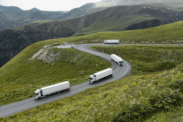 freight trucks on the mountain road pass