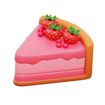Strawberry Cake 3D icon Isolate Transparent Background, 3D Rendering illustration