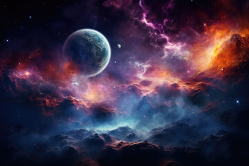 Fototapeta na wymiar Picture fictional space: swirling nebulas, distant stars, alien planets