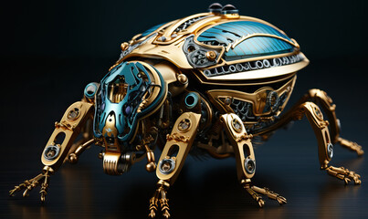 Naklejka premium Beautiful mechanical bug, steampunk animal, 3d illustration.
