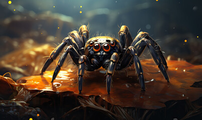 Close-up color image of a spider on a blurred background.