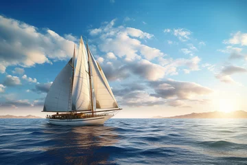 Rolgordijnen Sunlit sailboat embodies summer adventure, sailing on ocean amid outdoor activities.. © Ai Studio