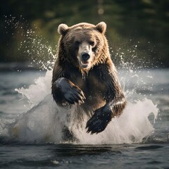 Obraz premium brown bear in water