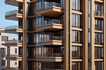 beautiful building of many floors with many glass window in the city created with generative Ai