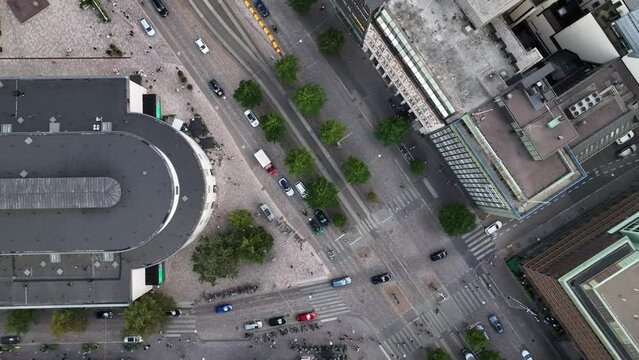 Aerial view top down of Esplanadi, Helsinki