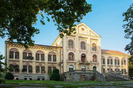 Arandjelovac, Serbia, 8-22-2023. Castel "Staro Zdanje". Construction was started by Prince Mihailo (Obrenović) in 1868, and the Old Building became a huge summer house of the Obrenović family.