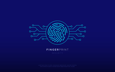 fingerprint icon - colored outline fingerprint symbol and chipset circuit. digital device safety, protection, privacy and protection symbol. technology concept design