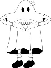 Retro Ghost Halloween Illustration Mascot Heart Love