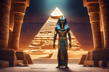 A Pharaoh inside an Egyptian pyramid. Generative Ai - obrazy, fototapety, plakaty