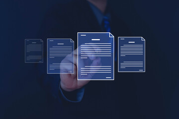 Businessman working on a laptop computer document, manage, file, data, folder, share, digital,...