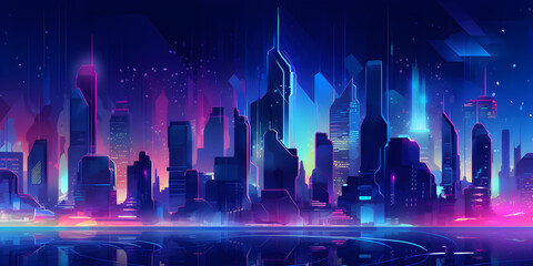 Vector illustration urban architecture, cityscape with space and neon light effect. Generative AI