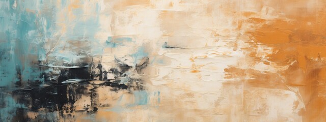 Closeup of abstract rough colorful blue orange multicolored art painting texture, with oil or acrylic brushstroke, pallet knife paint on canvas (Generative Ai)