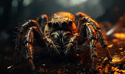Close-up color image of a spider on a blurred background.