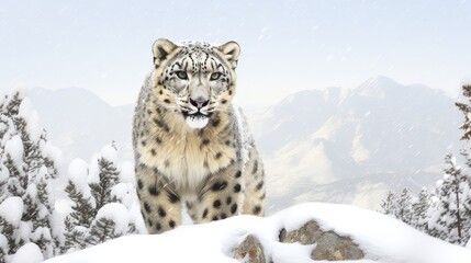 Fototapeta premium Snow leopard photo realistic illustration - Generative AI.