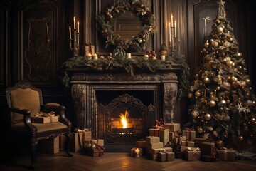 Fototapeta na wymiar Enchanting Christmas Interior. Generative AI