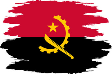 Grunge flag Angola. Painted brush stroke. Watercolor drawing, vintage flag Angola. National flag Angola with coat arms. Independence Day. Banner, poster template.