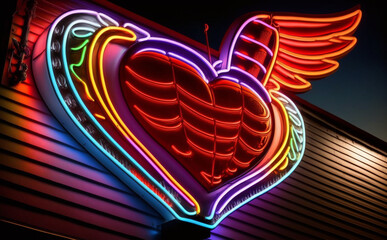 Neon sign, heart with wings