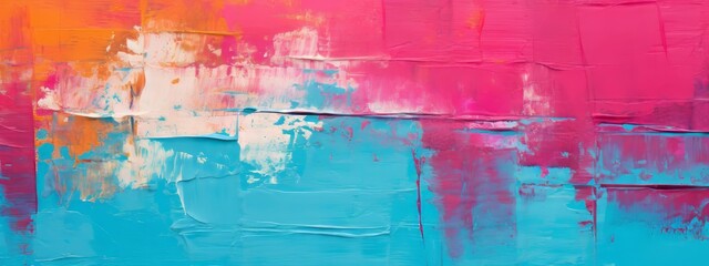 Fototapeta premium Closeup of abstract rough colorful multicolored neon bold colors art painting texture, with oil brushstroke, pallet knife paint on canvas (Generative Ai)