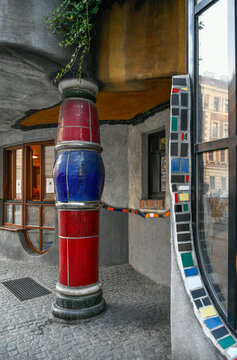 Hundertwasser house is an apartment house completed in 1985, Vienna, Austria