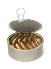 One tin can of sprats isolated on white