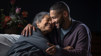 Touching moments of individuals sharing physical and emotional connection with caregivers and relatable characters