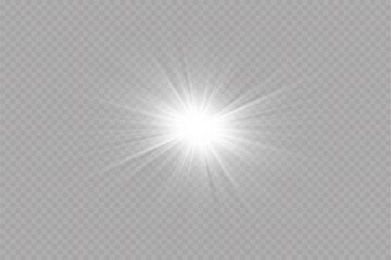 White sparkles.Bright star.Glow burst.Rays of the sun on a transparent background.