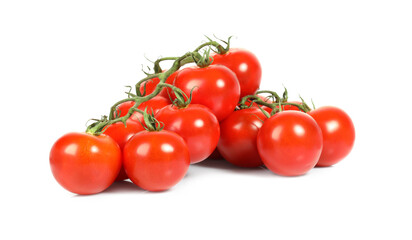 Branches with ripe cherry tomatoes isolated on white