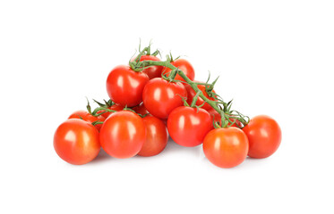 Branches of red ripe cherry tomatoes isolated on white