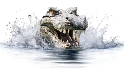 Tuinposter Fearless crocodile photo realistic illustration - Generative AI. © Mariia