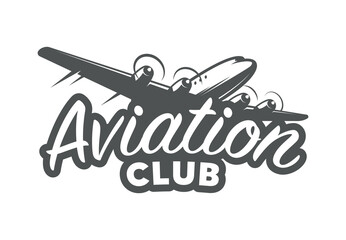 Aviation Club, retro label, logo, badge - obrazy, fototapety, plakaty