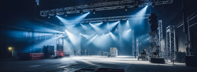 A Live stage production being built in an old warehouse - obrazy, fototapety, plakaty