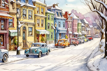Obraz premium A fabulously drawn cityscape with picturesque houses.