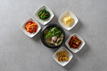 Korean food dish Puffer fish clear soup Puffer fish spicy soup Agum spicy soup Agum clear soup egg...