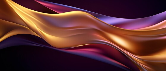 Abstract Background with 3D Wave Bright Gold and Purple Green