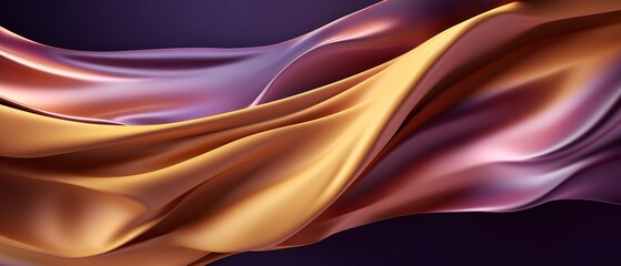 Abstract Background with 3D Wave Bright Gold and Purple Green