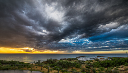 Panoramic of Dramatic Skies in O'Sullivan Beach, South Australia