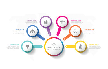 Vector infographic business presentation template with circular interconnection with 6 options.