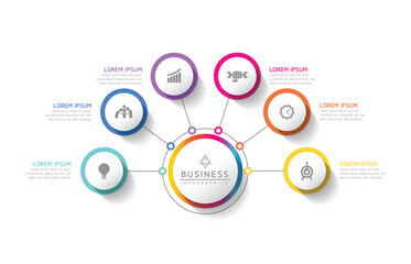 Vector infographic business presentation template with circular interconnection with 6 options.