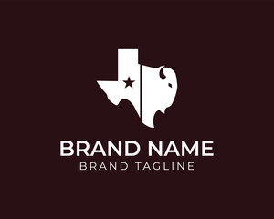 Bison Texas logo. combination from Texas and bison. animal logo template. Buffalo Texas logo design.