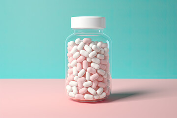Bottle of pills on a pastel background 