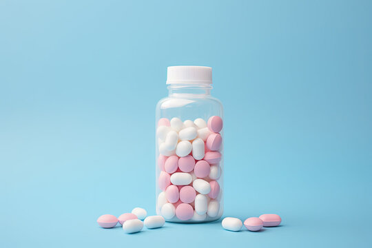 Bottle of pills on a pastel background 