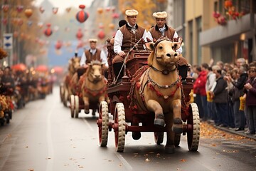 Parade on occasion of Octoberfest worlds largest folk festival of Germany. Generative Ai.