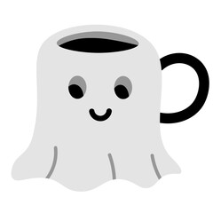 Halloween ghost cup. Trick or treat element for kids greeting card