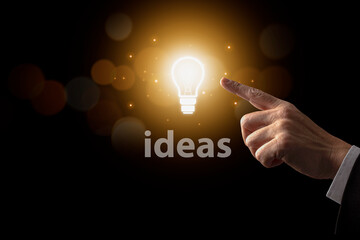 creative idea business with light bulb concept, Man hand  touch light bulb, innovative idea of...