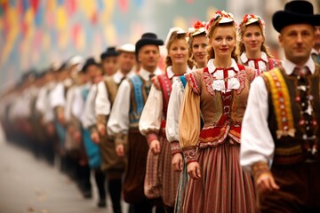 Fototapeta na wymiar Parade on occasion of Octoberfest worlds largest folk festival of Germany. Generative Ai.