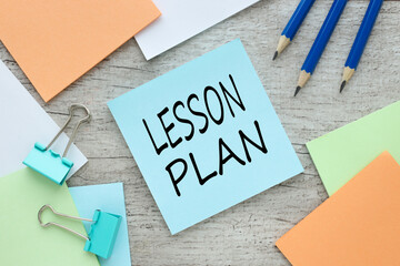 Lesson Planning. paper with text. blue sticker with text